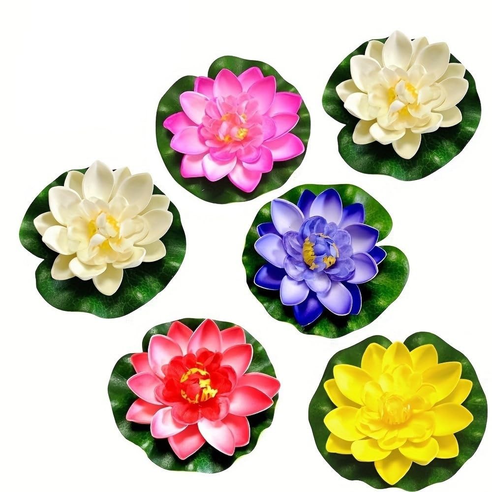 6 Pcs Artificial Floating Foam Lotus Flower with Water Lily Pad, Floating Art…
