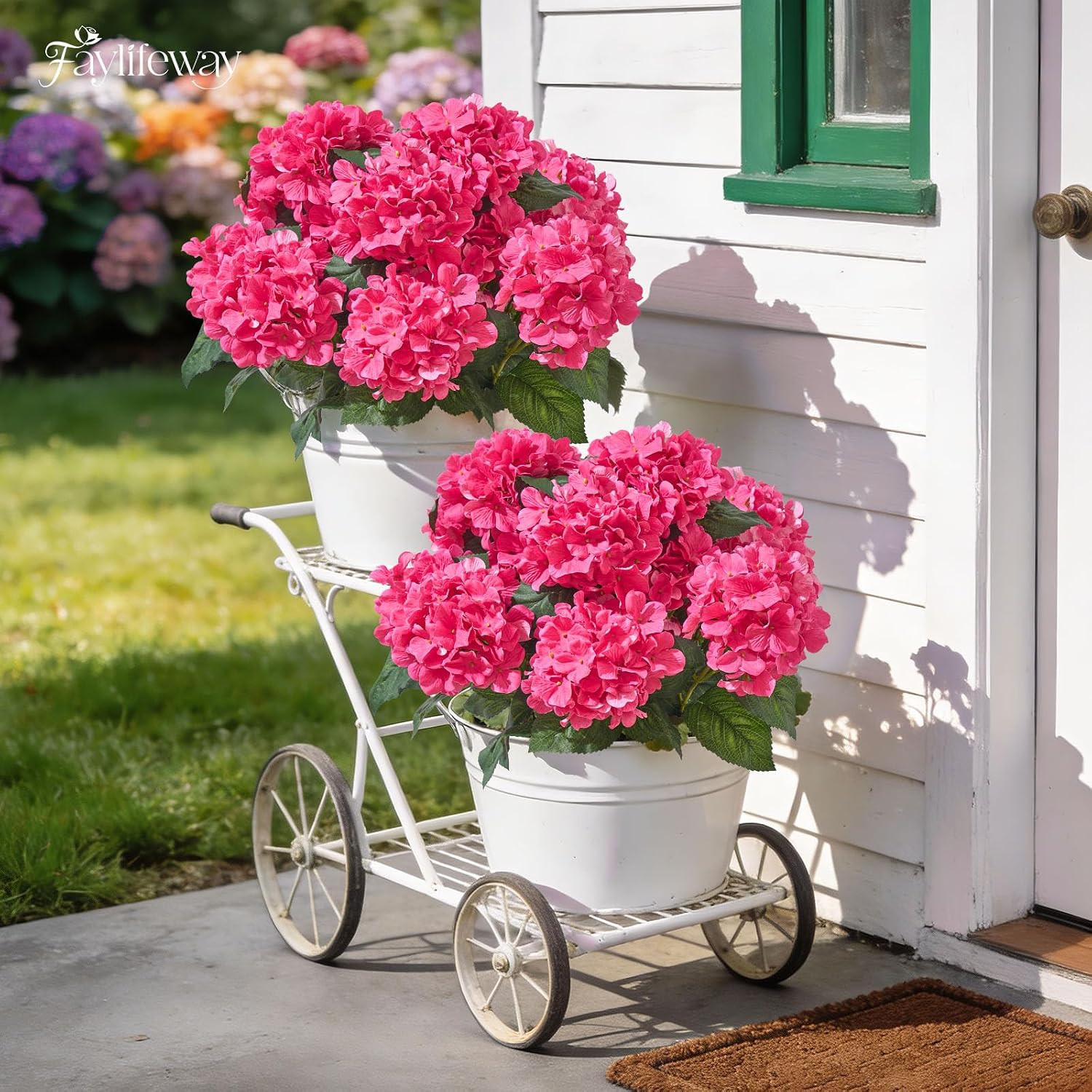 12 Heads Artificial Flowers for Outdoors, UV Resistant Faux Hydrangea Flowers fo