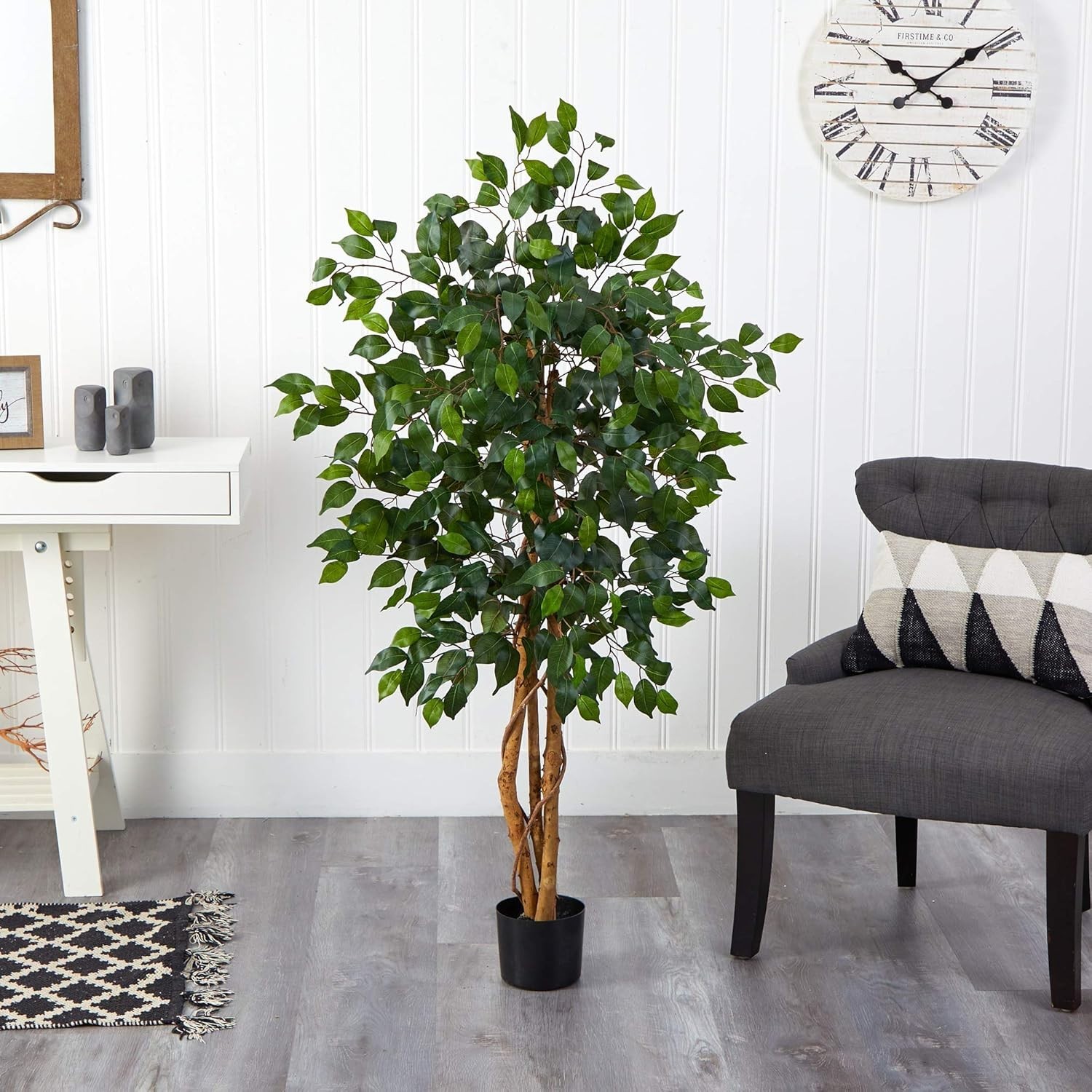 Lifelike 4ft Ficus Silk Tree with Natural Wood Trunks – No Maintenance Needed