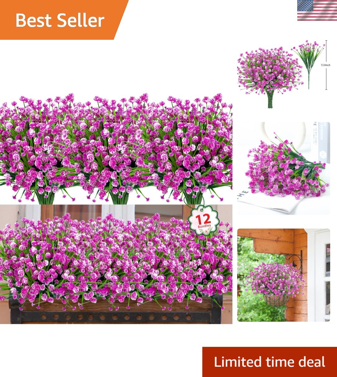 Maintenance-Free 12 Pack of Fuchsia Artificial Flowers for Indoor/Outdoor Decor