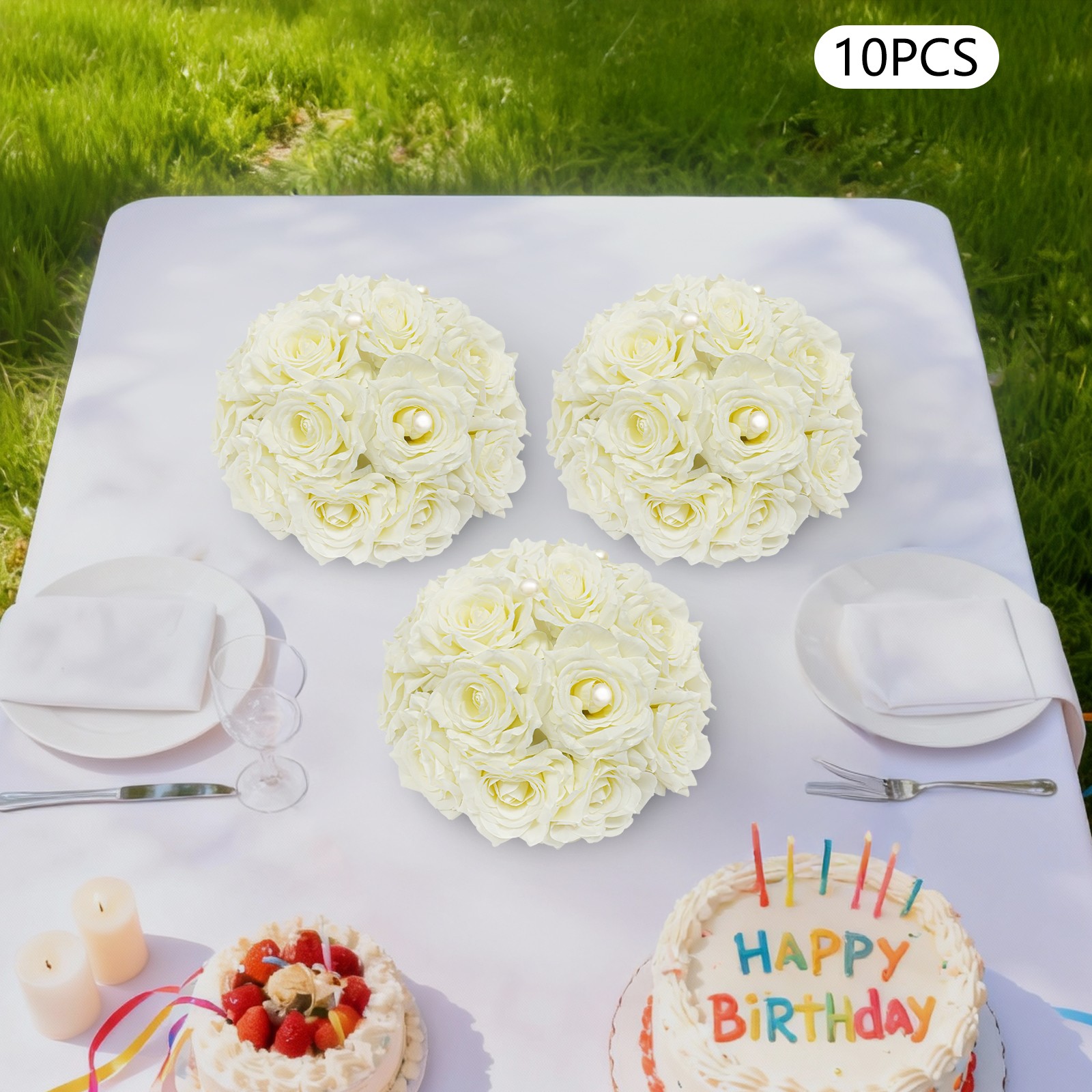 10 Pcs Handmade Bouquet Party Wedding Artificial Flower Balls Deco, Milky White