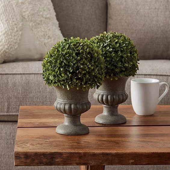 2x Pure Garden Faux Boxwood Topiary 9.5″ Potted Artificial Plant Indoor Greenery