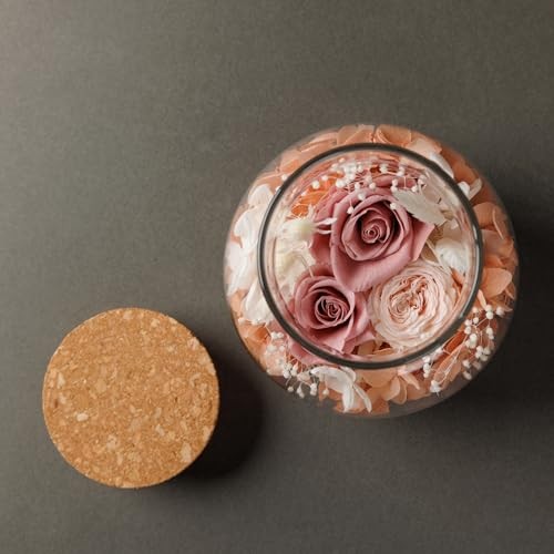 NATROSES Flowers in a Glass – Handmade Preserved Flowers Wish Bottle Dusty Pink