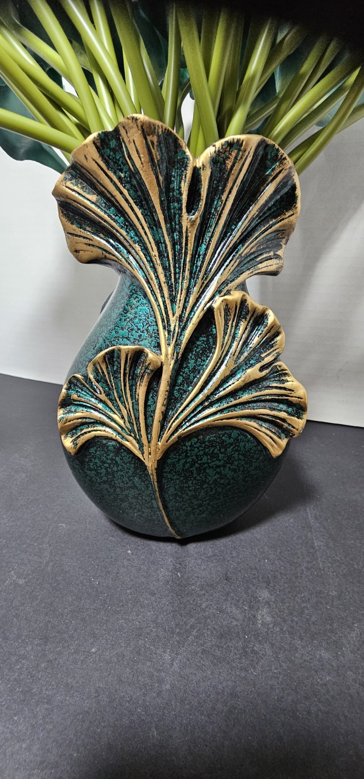 Teal Calla Lily Artificial Flowers Bouquet Wedding Centerpiece Pretty Green Vase