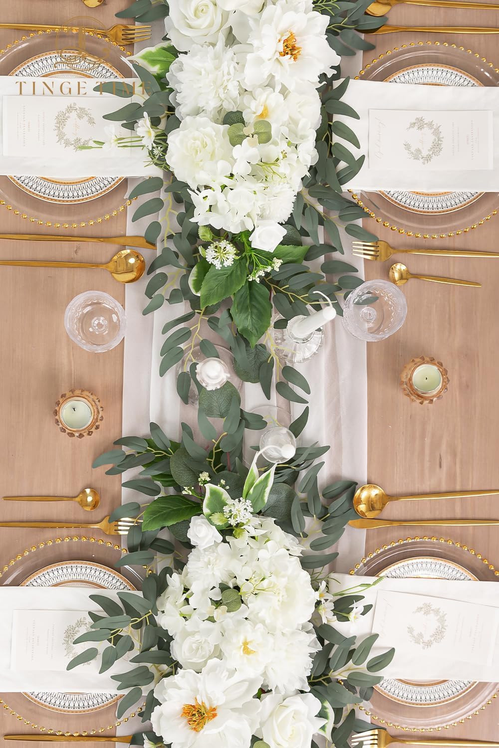 2 PCS Ivory White Eucalyptus & Rose Garlands for Wedding & Home Decor