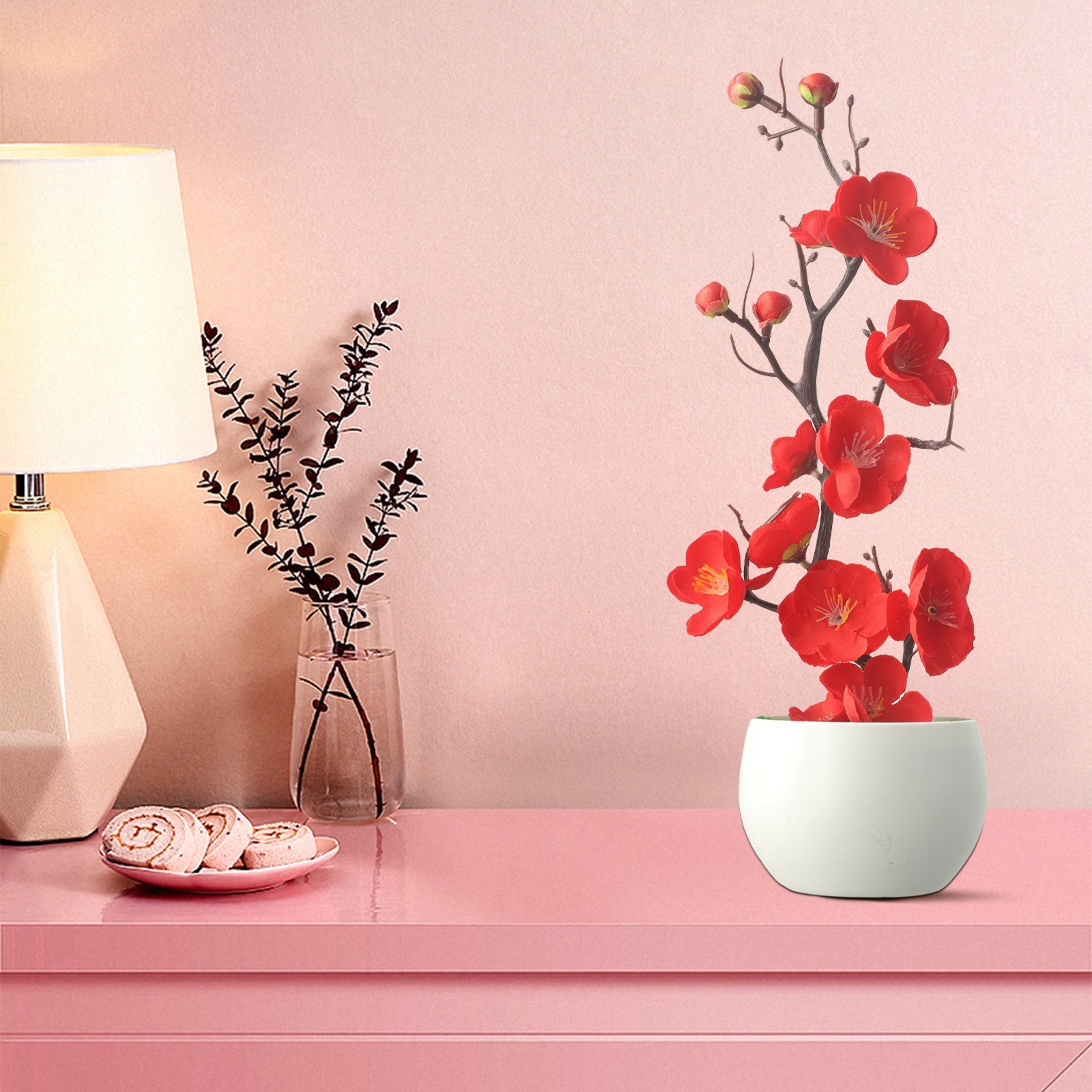 Plant Artificial Potted Flower Plastic Plum Blossom Decorative Garden Home