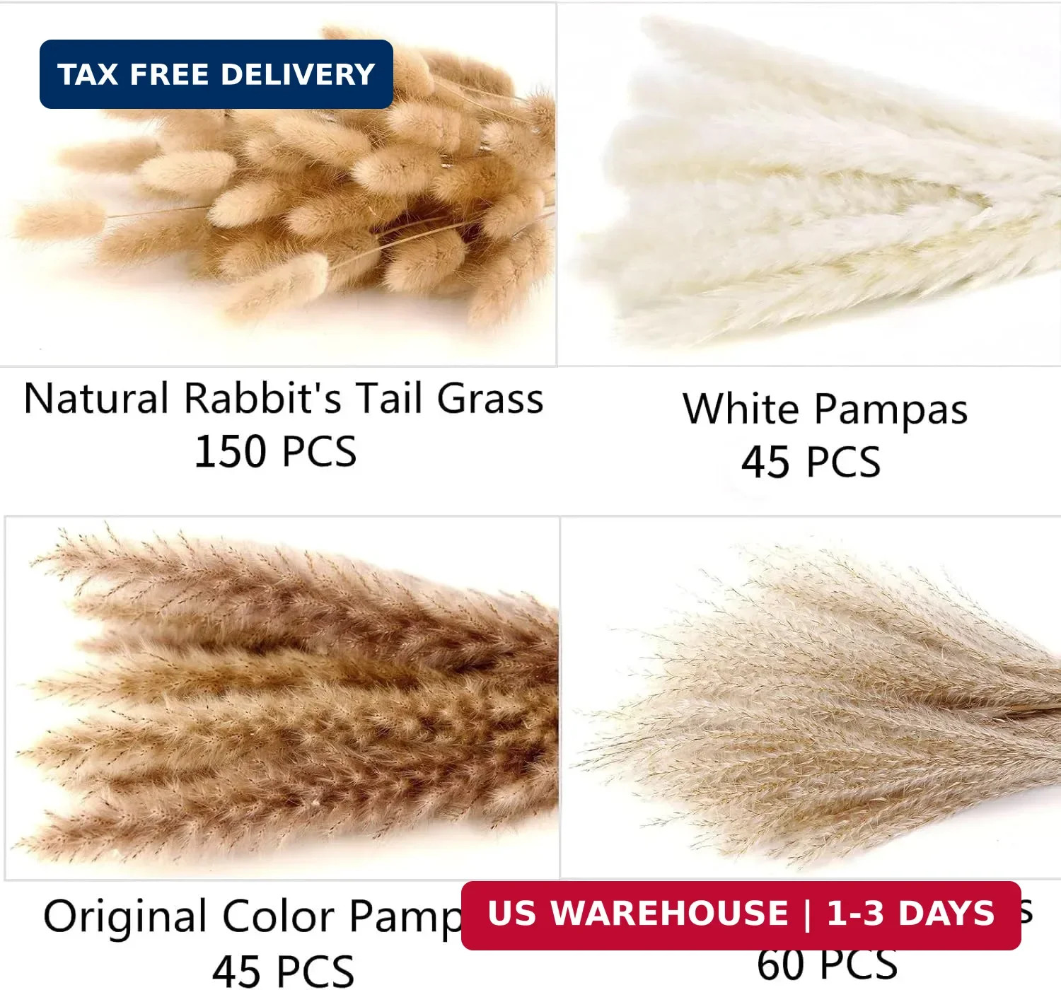 300 PCS Dried Flower Bouquet – Pampas Grass, Floral Decor for Home, Wedding, and