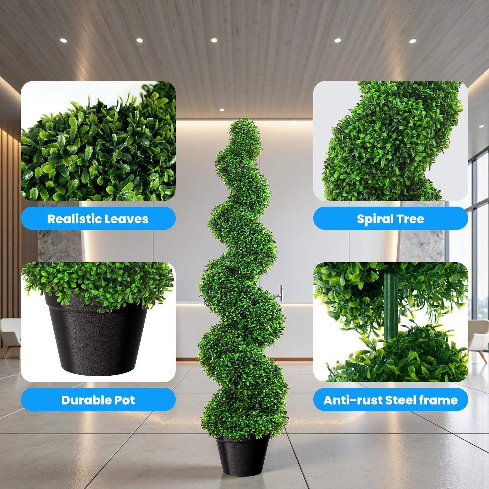 38.2 Inch Spiral Boxwood Topiary Trees 2 PCS Faux Fake Plants w/ Rust Frame