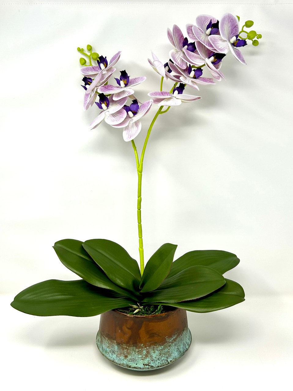 21″ Lg Artificial Purple PHALAENOPSIS ORCHID faux Silk flower plant potted in Co