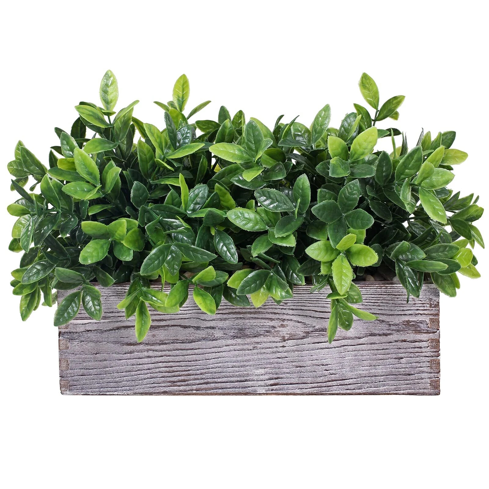 Artificial Eucalyptus Plant in Rustic Rectangular Wooden Planter Box Faux Pot…