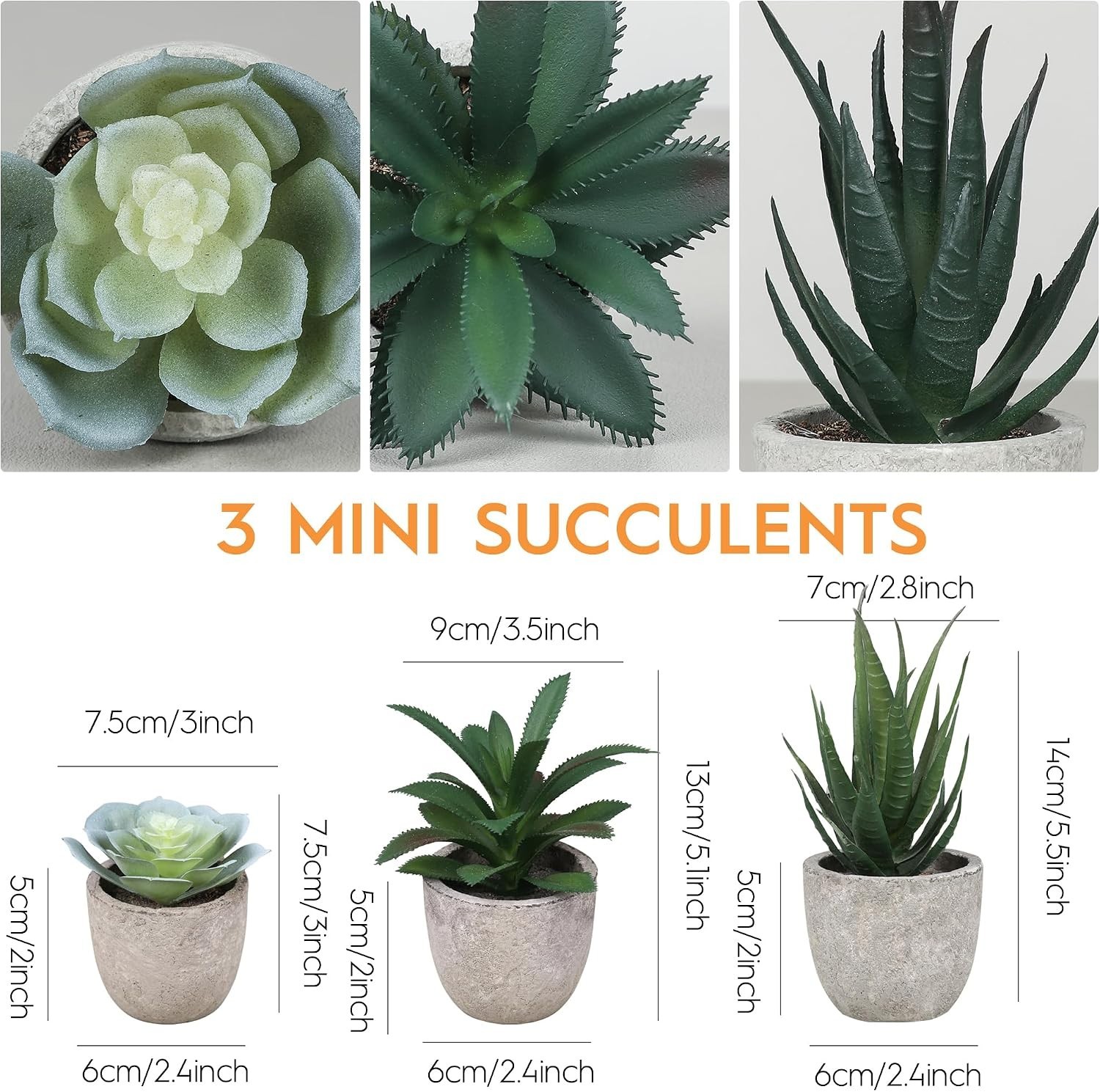 Memeaty Set of 5 Small Artificial Plants | Fake Rosemary Peppermint Succulents