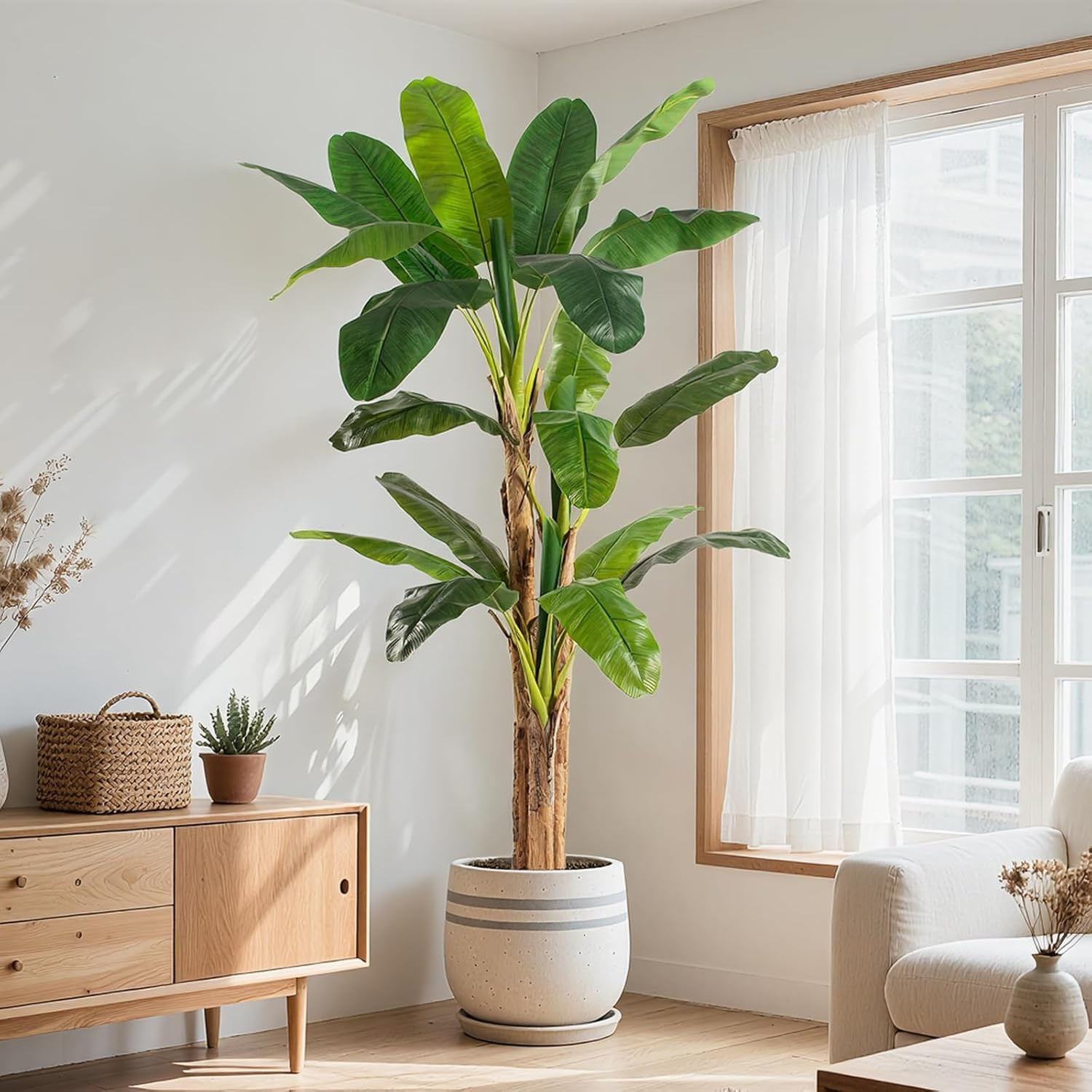 7Ft Extra Tall Artificial Banana Tree, Fake Banana Leaf Plant with 19 Faux Banan
