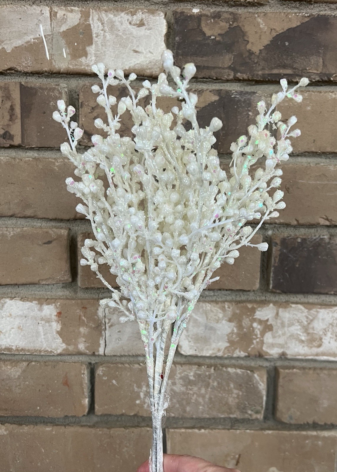 12 Iridescent Glitter Berry Picks-Frosted Icy Holiday Stems-Christmas Floral