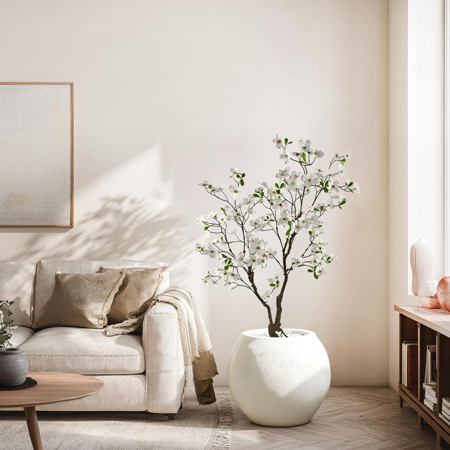 5Ft Artificial White Dogwood Potted Flowering Tree | Application: Elegant Faux F
