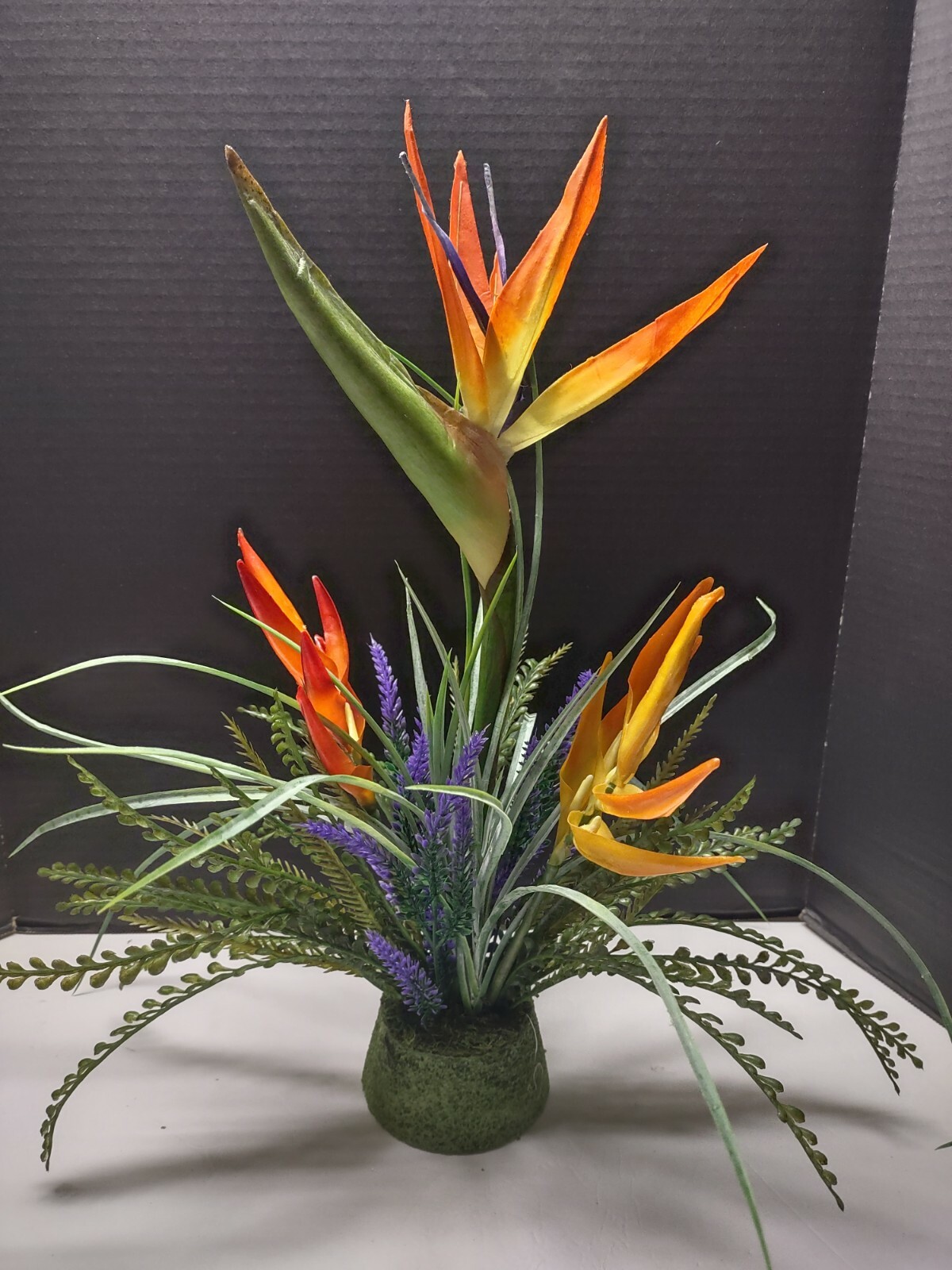 Artificial bird of paradise on disc table decoration, weddings, centerpiece OR