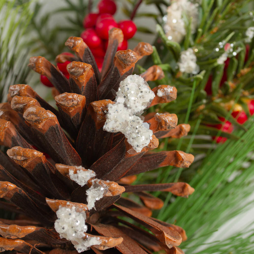 Lot of 2 Artificial Snowy Pine 16″ Spray with Berries and Pinecone