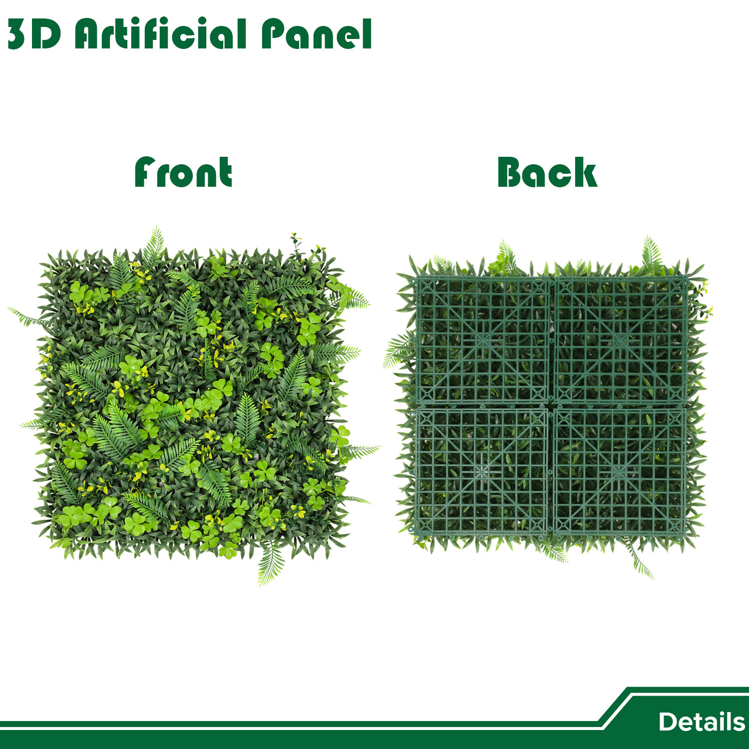 20″ Artificial Grass Mats 3D Mixed Plant Wall Hedge Decor For Home Festival #11