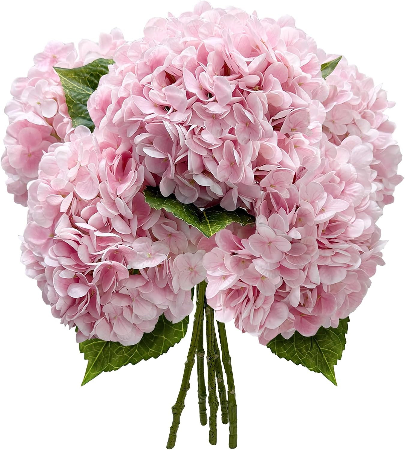 21In Bottle Green Artificial Hydrangea Flowers with Stems 5 Pcs | Real Touch, 3D