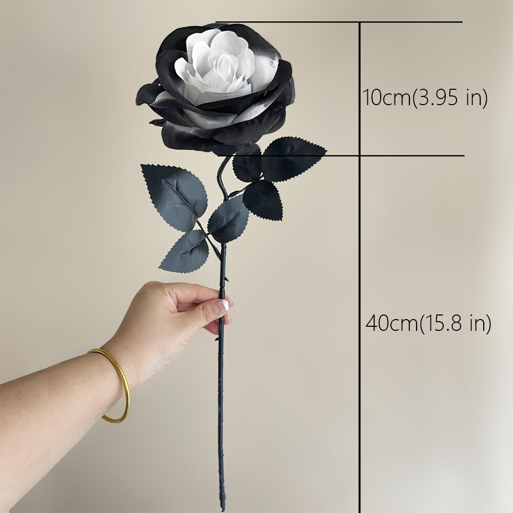 12pcs Artificial Flowers Black White Roses for Halloween Home Wedding Decor