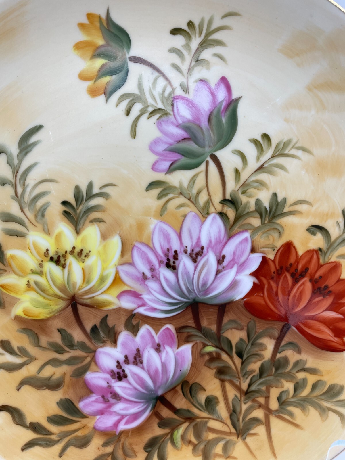 Lefton Hand Painted Plate Flowers Cottage Original Sticker Vintage 9 3/8 inches