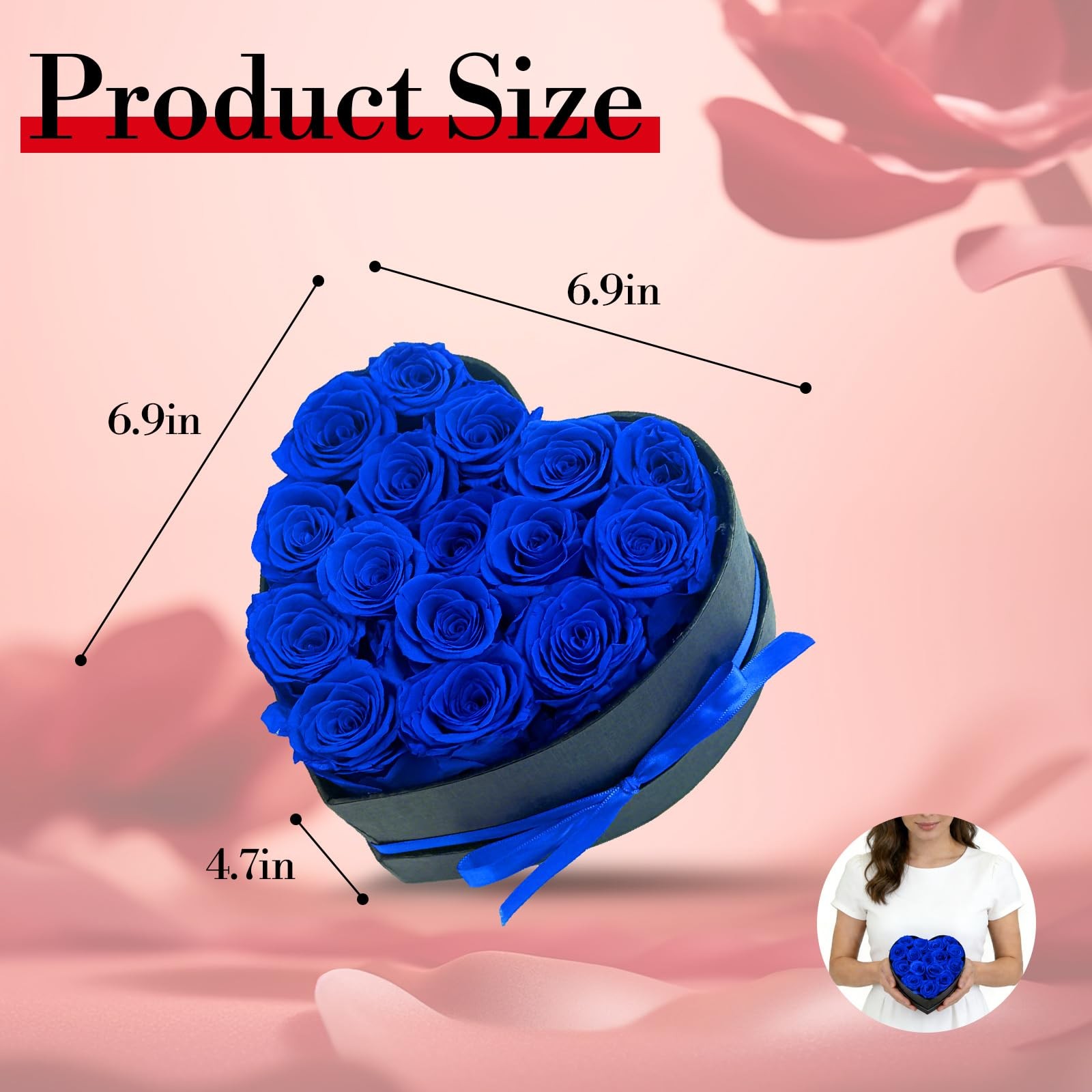 16 Preserved Blue Roses In Suede Heart Box Forever Flowers Mothers Day Gift