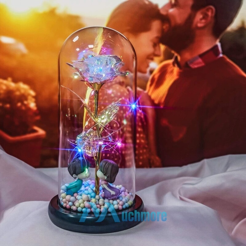 Rose Flower In Glass with LED Light Gifts For Her Valentine Girlfriend Birthday