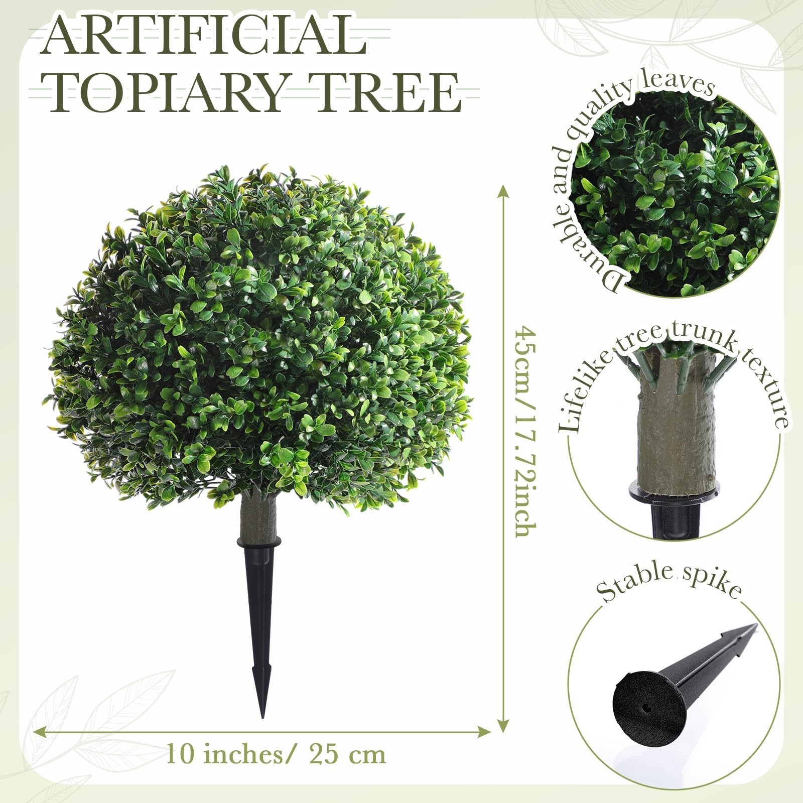 2 Pack 18″ Artificial Boxwood Ball Topiary Trees – UV Resistant Faux Plants for