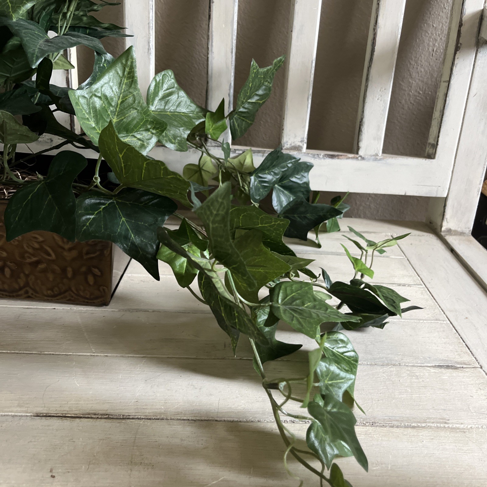 Faux Ivy In Metal Container 10”W x4”Dx4”H Container W/ Plant 14”H x30”W