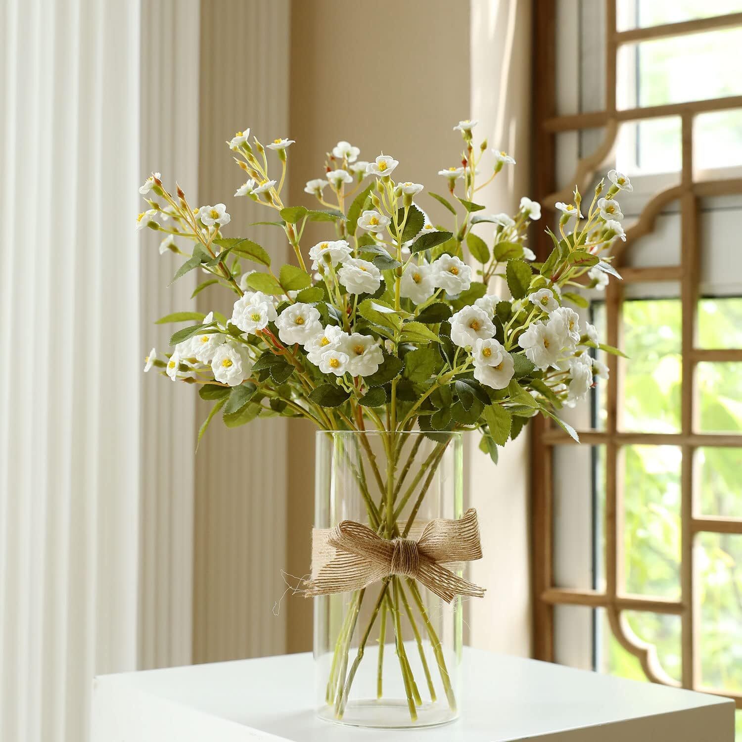 Rosscer 10 Pcs Roses Artificial Flowers, Mini Tan Rose Silk Flowers Long Stems