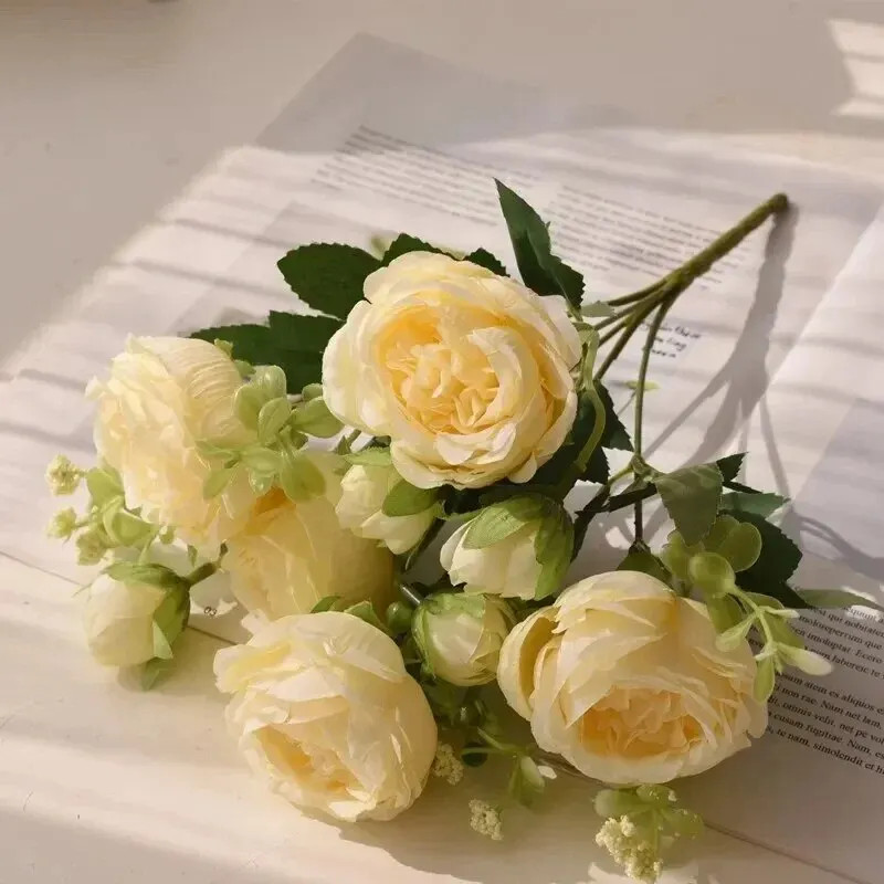 30cm 5 Heads 4 Buds Rose Peony Bouquet Wedding Home Decor Artificial Flowers HOT
