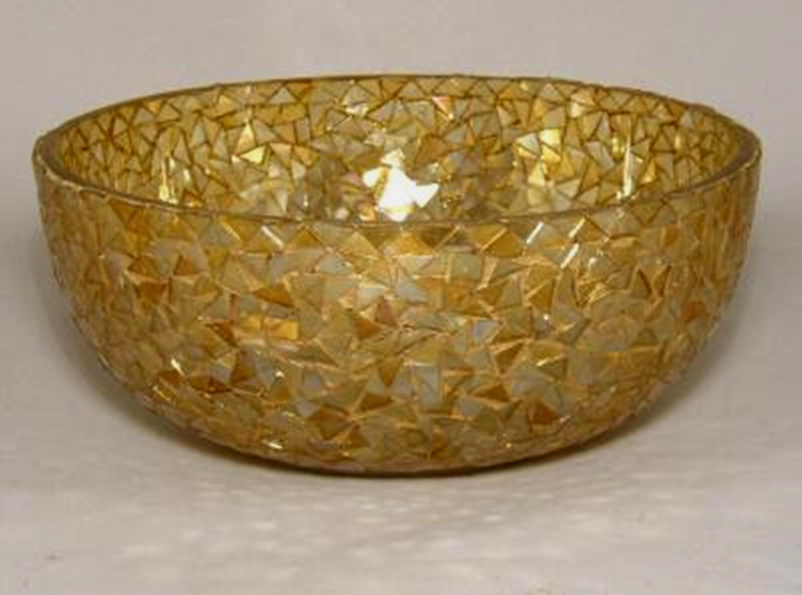 Compote Bowl Gold Mosaic on Glass Triangle Chips 9″Dia 4″High FREE SHIPPING