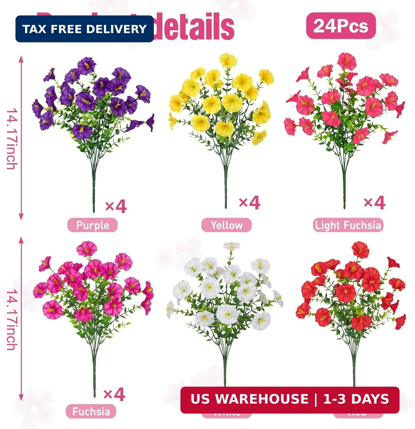 24 Bundles Artificial Morning Glory Flowers for Outdoors, Mixed | Realistic silk