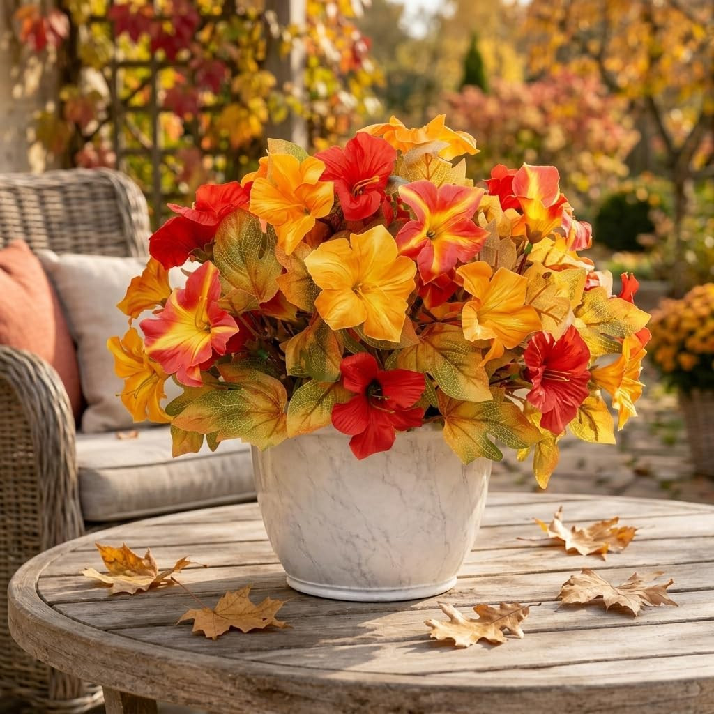 6Pcs UV Resistant Faux Petunia Flowers for Outdoor Autumn Garden Decor