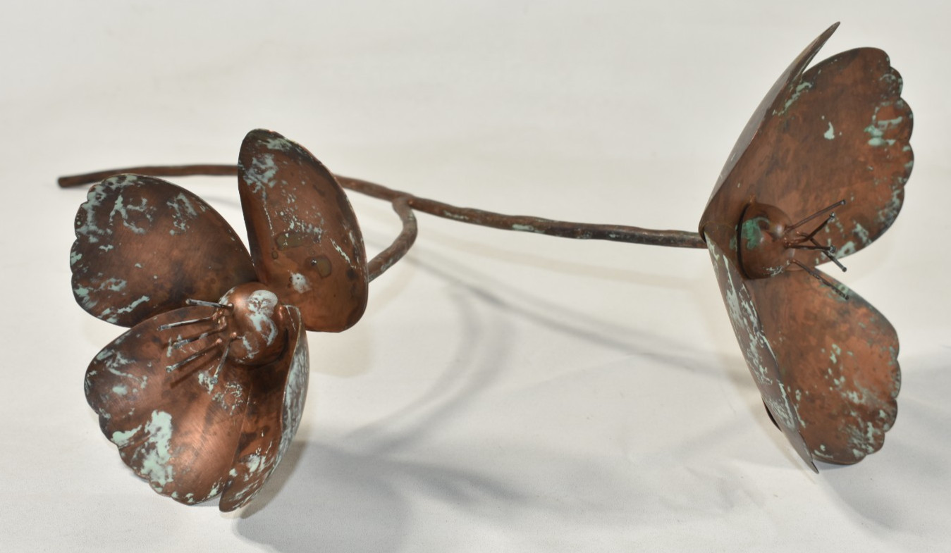 Pottery Barn SAMPLE 3 Pcs Metal Flowers Poppies Poppy Stems Copper Color NO VASE