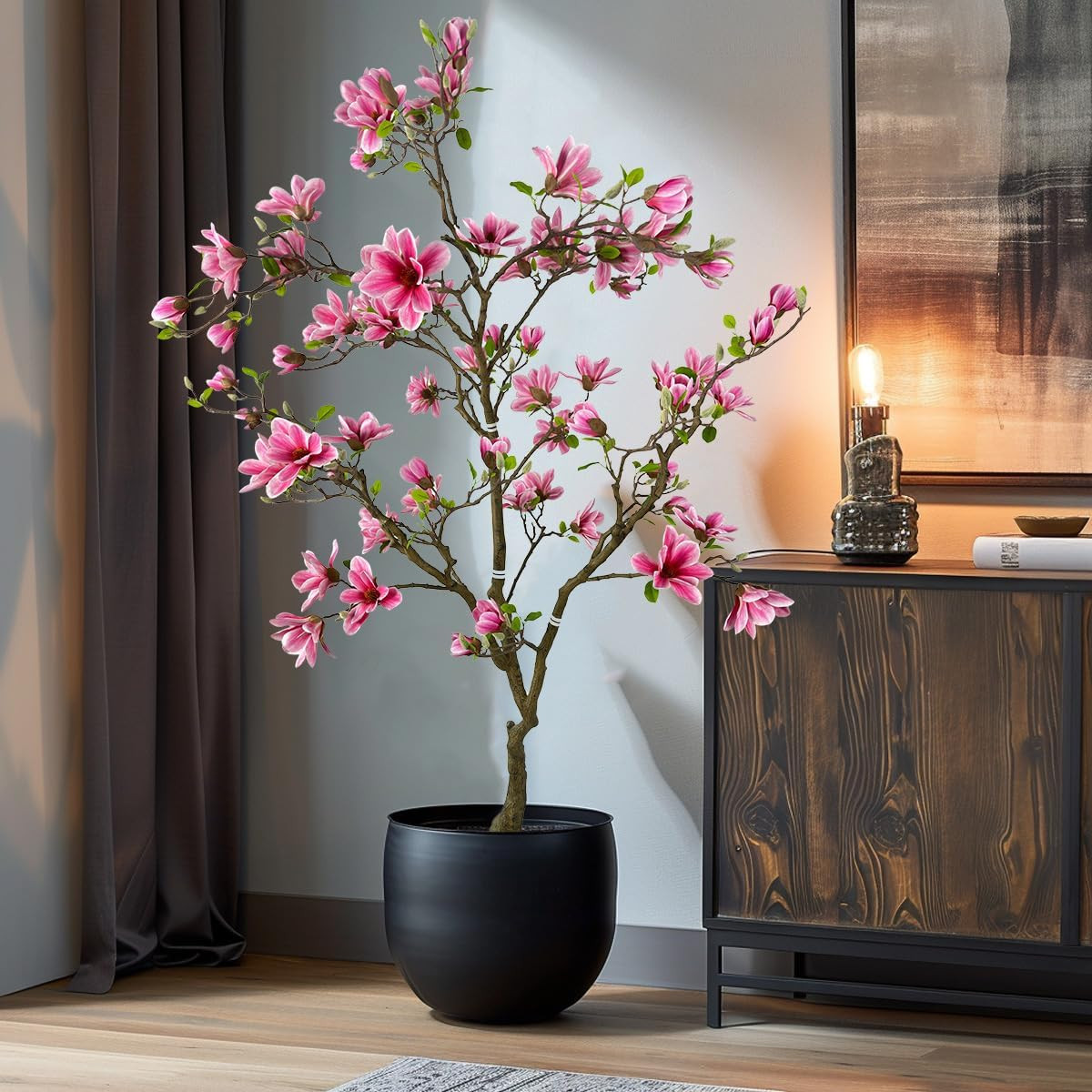 7ft Pink Artificial Magnolia Tree for Modern Home & Office Decor