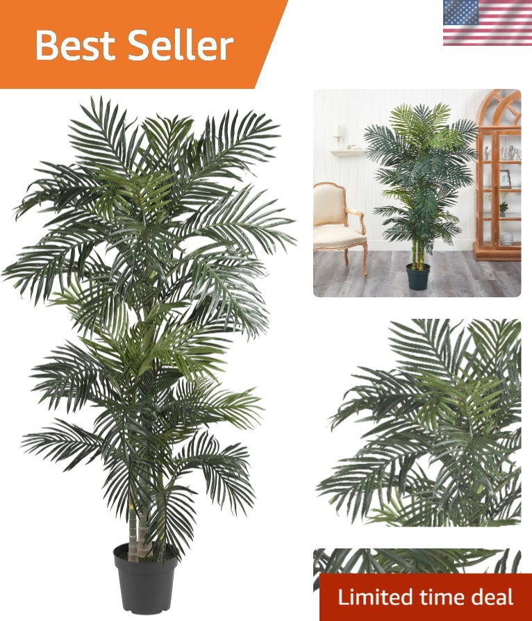 6.5 ft Lifelike Golden Cane Palm Tree in Black Nursery Pot for Indoor Elegance