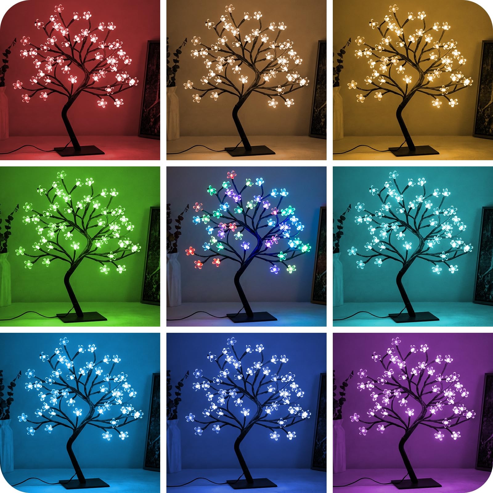 16 Color Changing Lighted Cherry Blossom Tree 48 LED Plug In Night Light