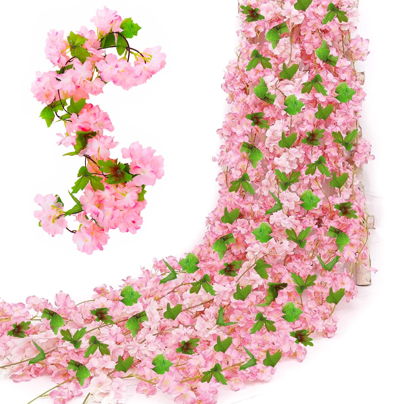 Dark Pink Artificial Cherry Blossom Flower Vines 6PCS Fake Sakura Decor