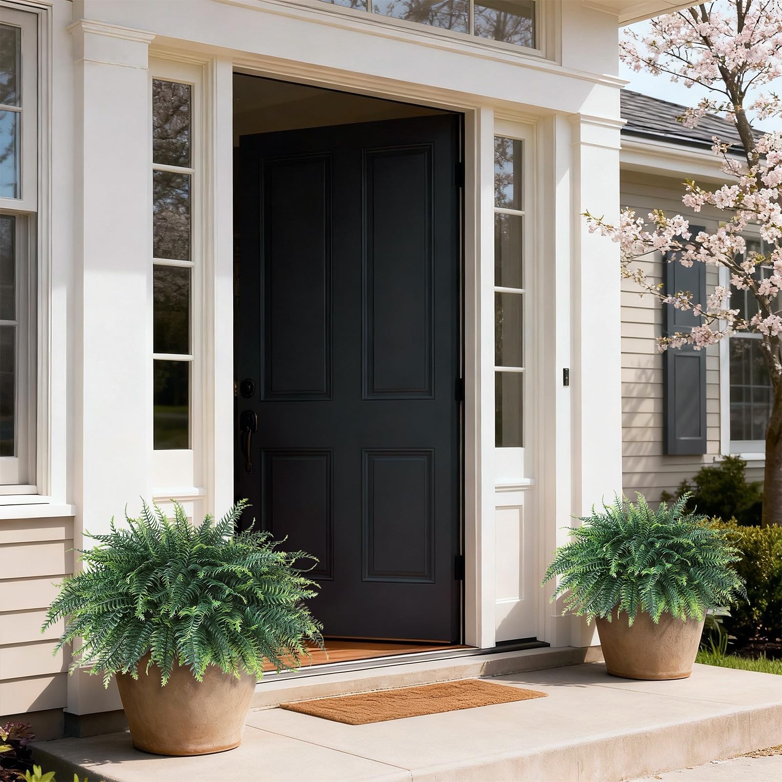 Artificial Ferns Potted Plant for Front Door Decoration – 2 Sets UV Resistant…