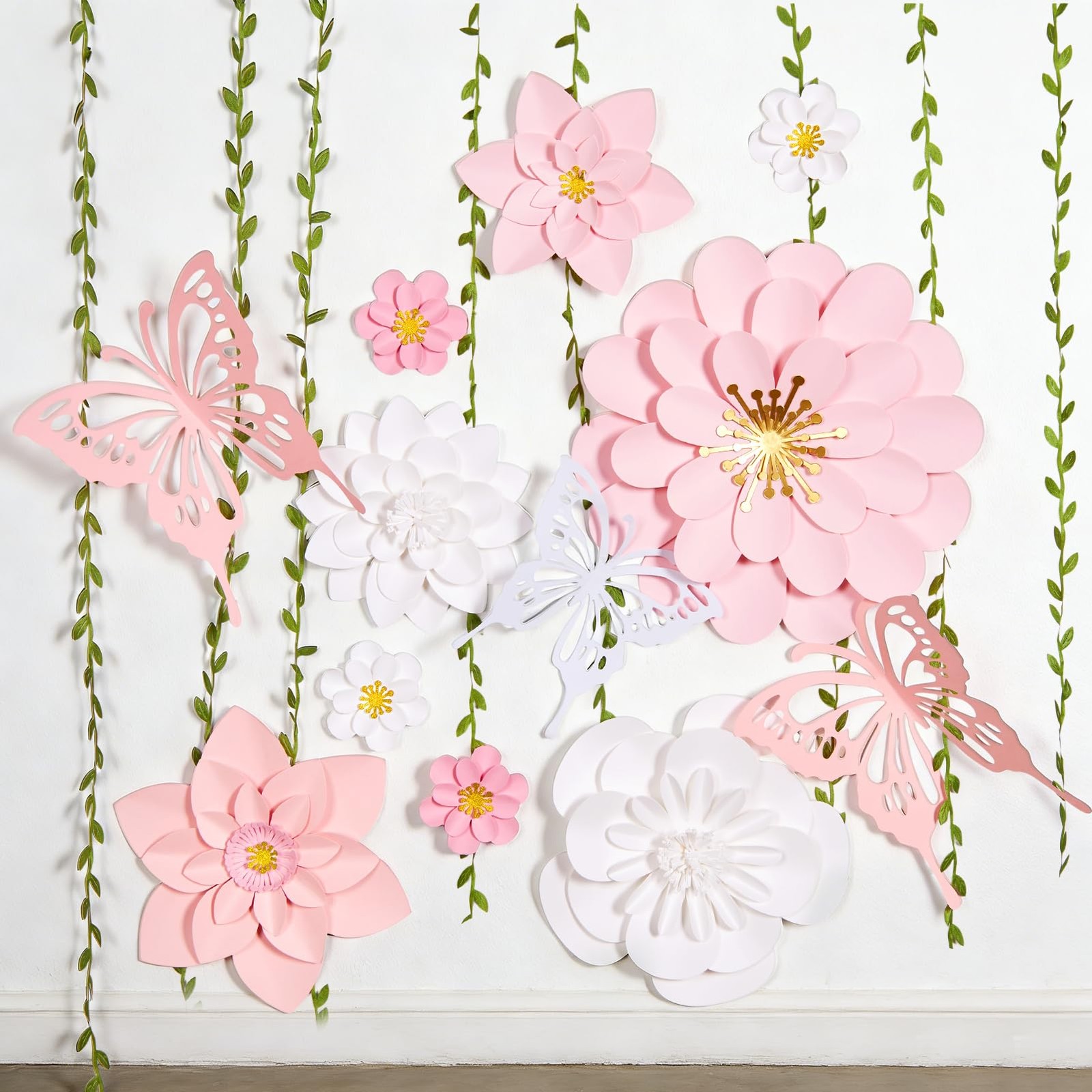 Flower Decoration for Wall 3D Butterfly Flower Bulletin Board Decor Pink Whit…