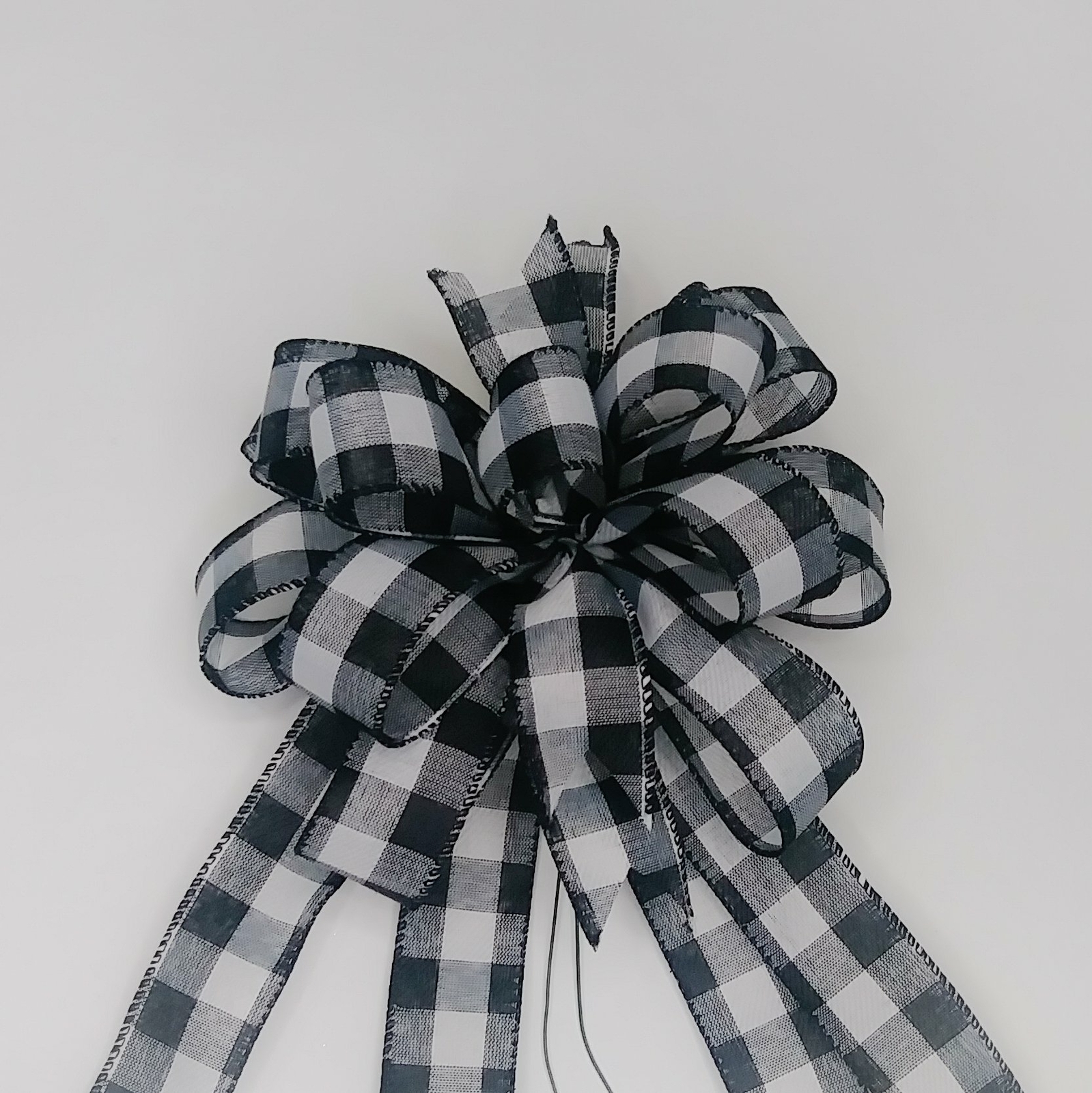 Wreath Bow, Buffalo Check, Black and White, Small