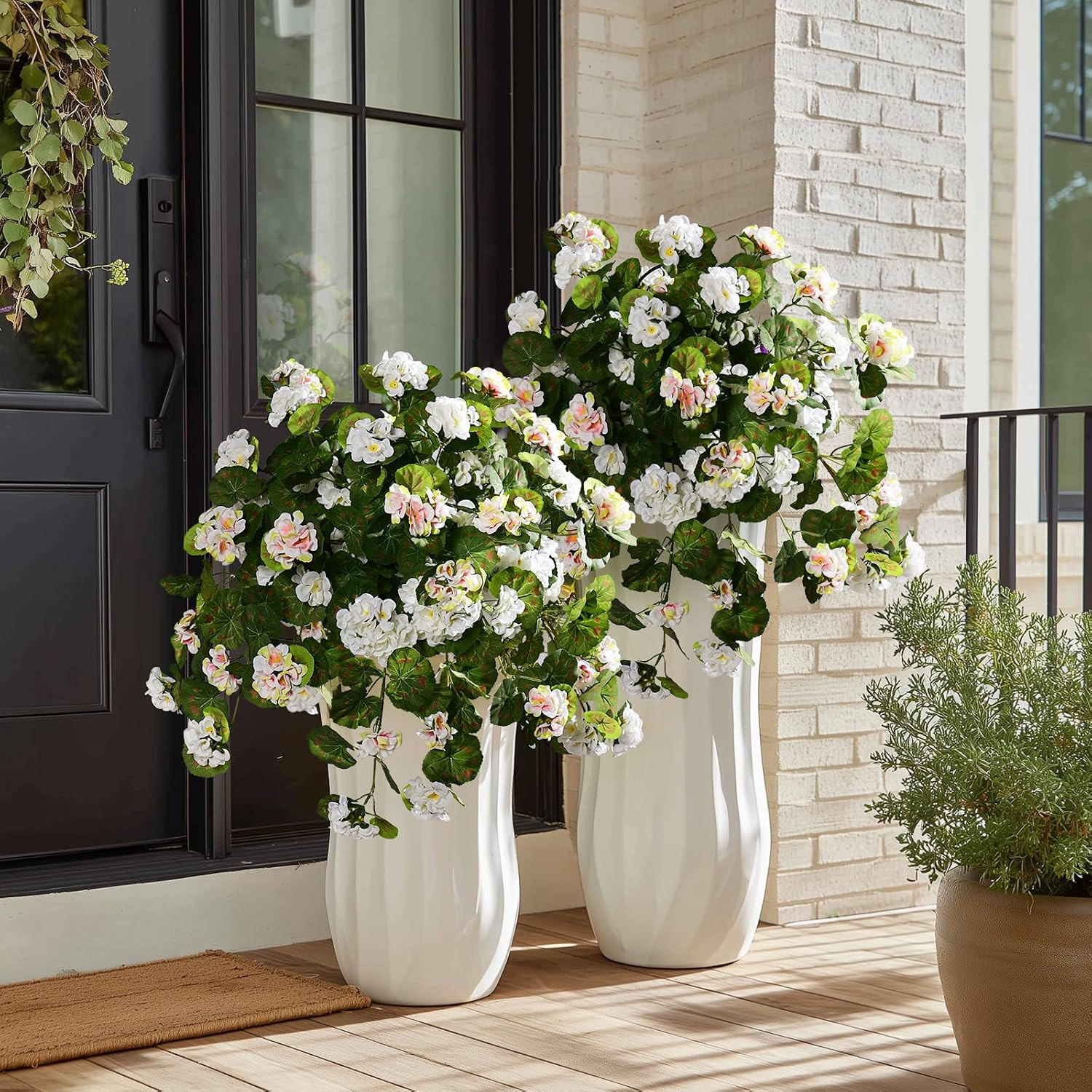 2 Pcs Artificial White Geranium Flowers for Outdoor Decor and Arrangements