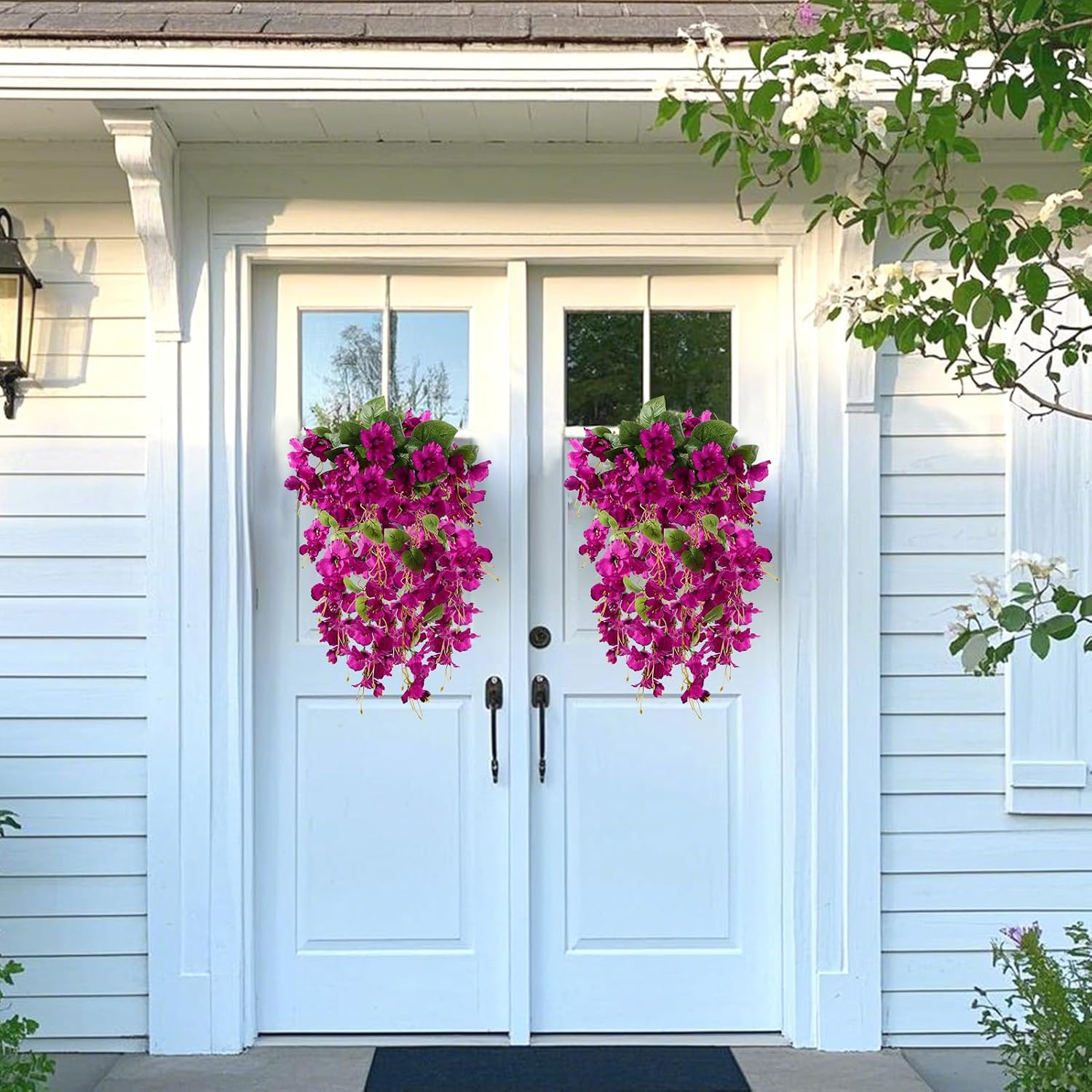 2 Pack Artificial Hanging Flowers, Fake Hibiscus Hanging Plants, UV Resistant Si