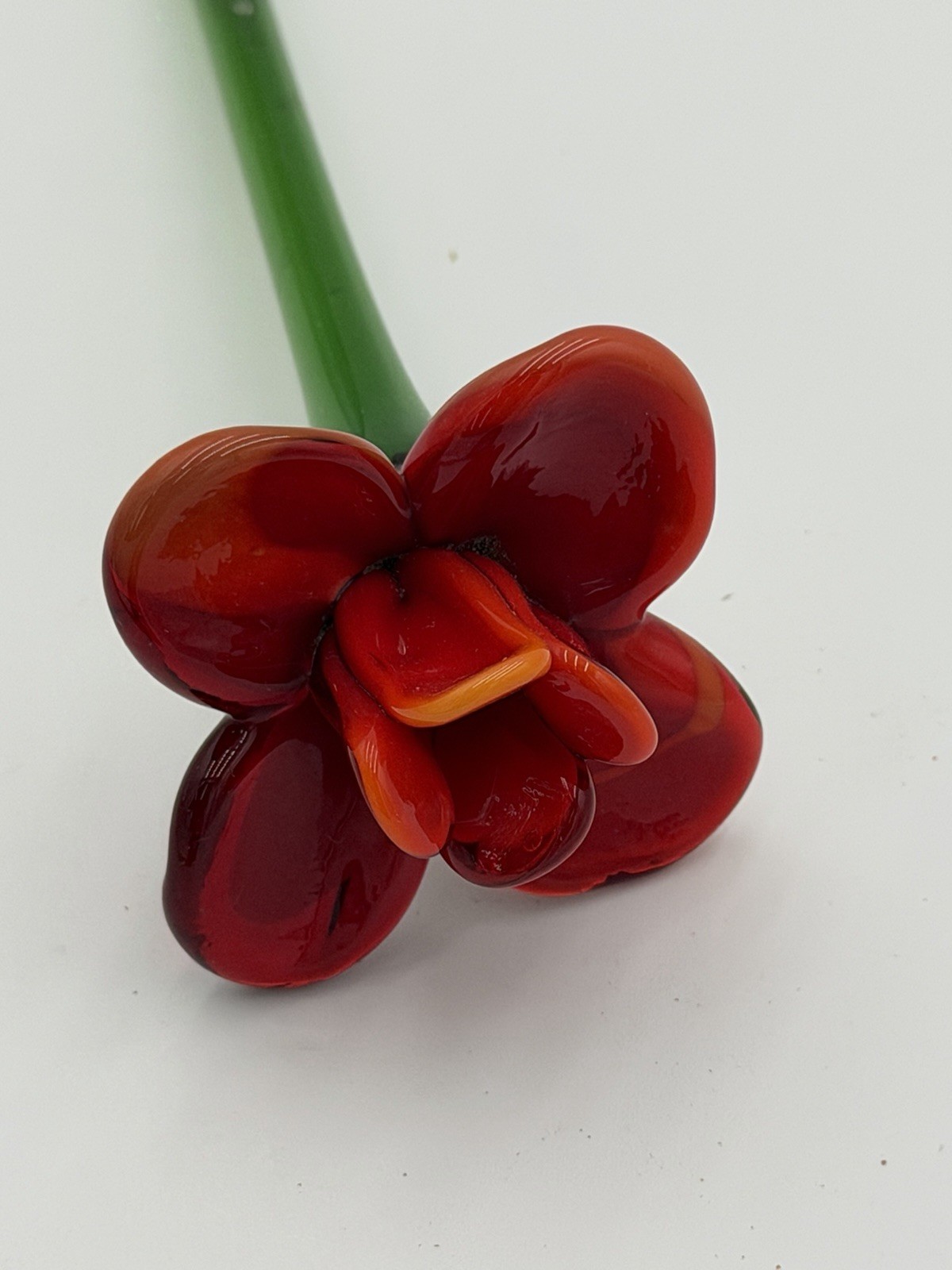 VINTAGE GLASS HAND BLOWN ROSE FLOWER BLOOM STEM DECORATIVE