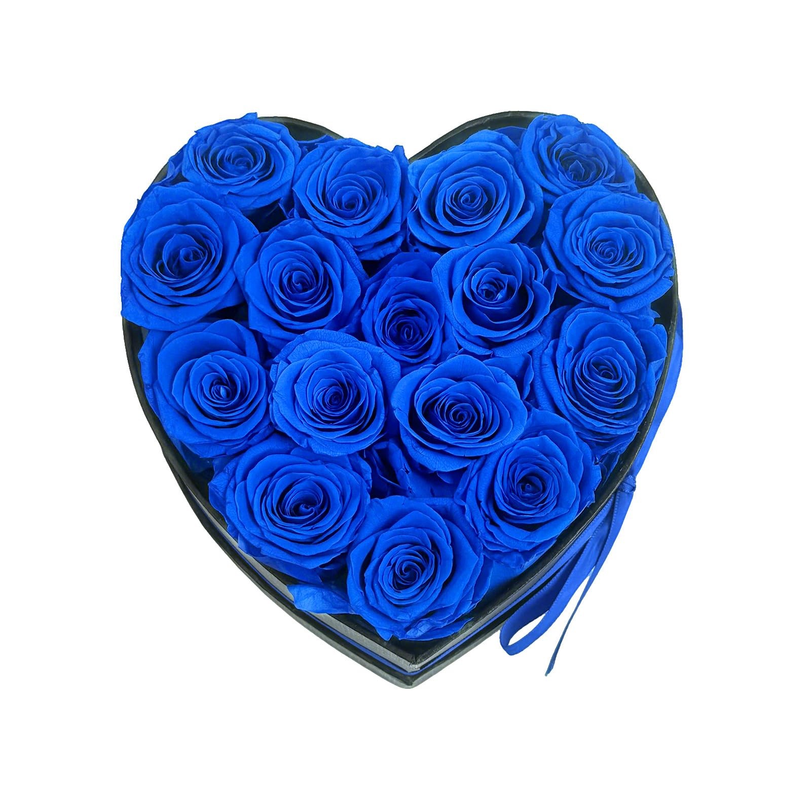 16 Preserved Blue Roses In Suede Heart Box Forever Flowers Mothers Day Gift
