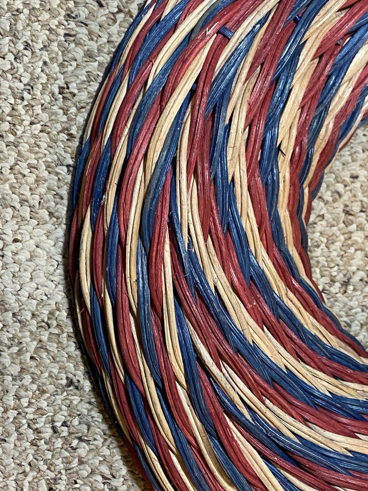 New Threshold Round Handcrafted Rattan Wreath Floral Decor 16″ Red Blue Tan