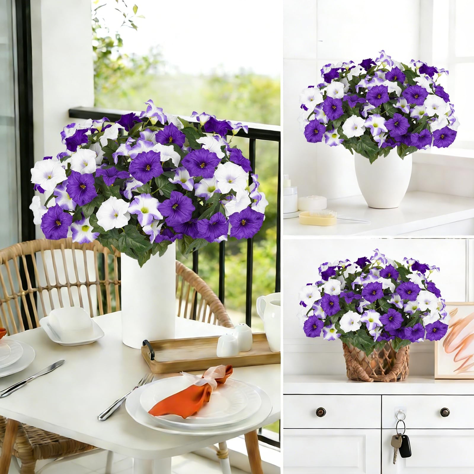 Artificial Flowers for Outdoors, Faux Petunias Spring Summer Decoration, Fake…