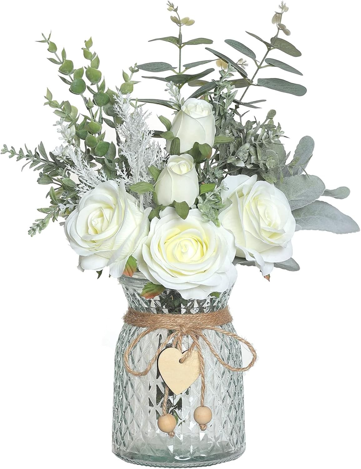 14.5″ Handcrafted Silk Flowers with Glass Vase – Versatile Decor for All Seasons