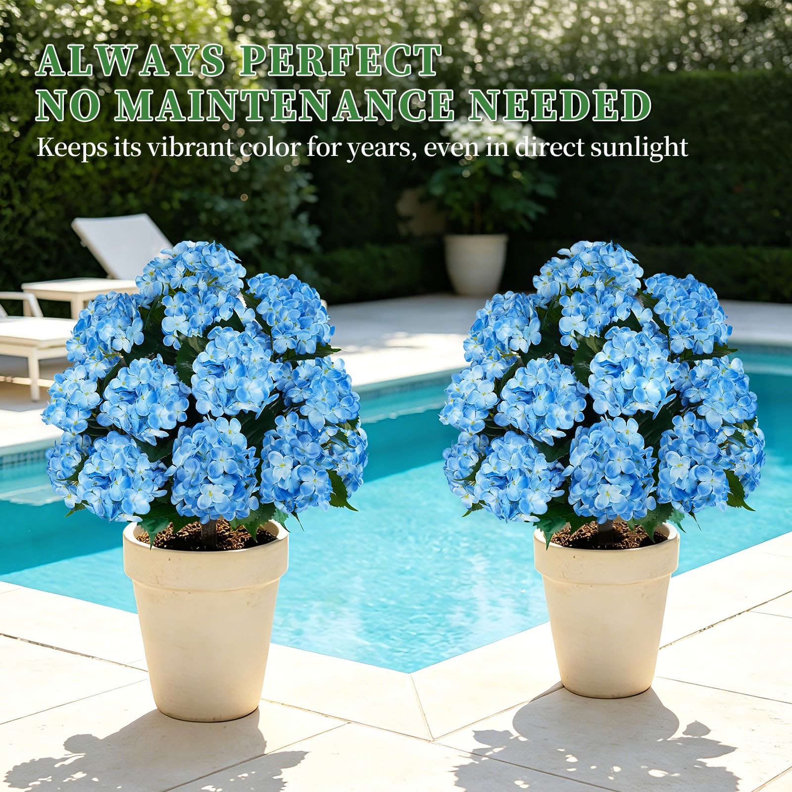 Artificial Topiary Ball Tree with Blue Hydrangea, Set of 2 UV Resistant Shrub…