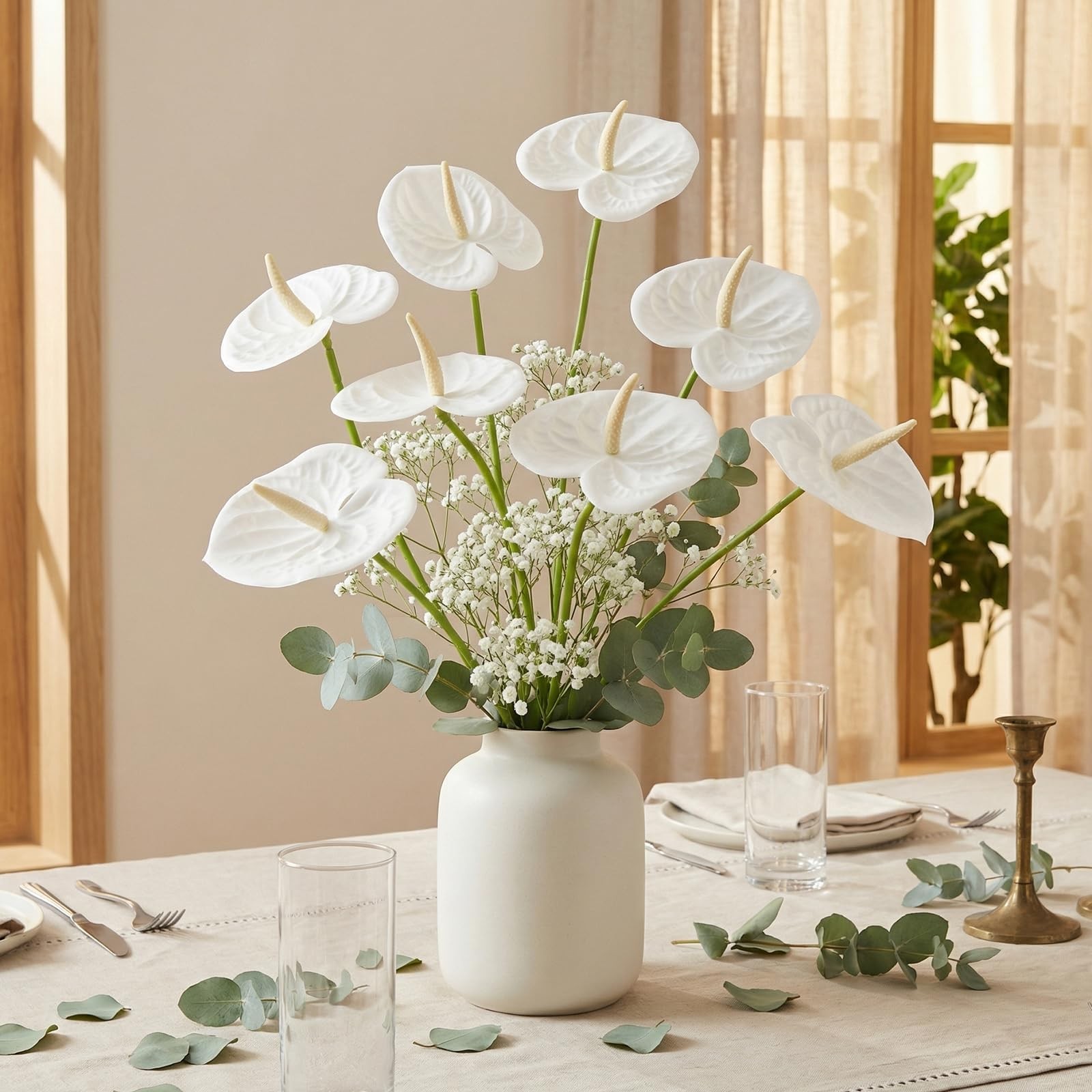 20 PCS White Faux Anthurium Artificial Tropical Flowers DIY 23.6 Inch Decor